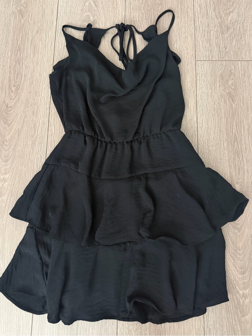 BCBGeneration Black Tiered Tie-Back Mini Dress